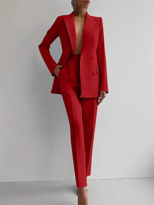 Women New 2pcs Clothes Set Solid Color Long Sleeve Blazer Jacket High