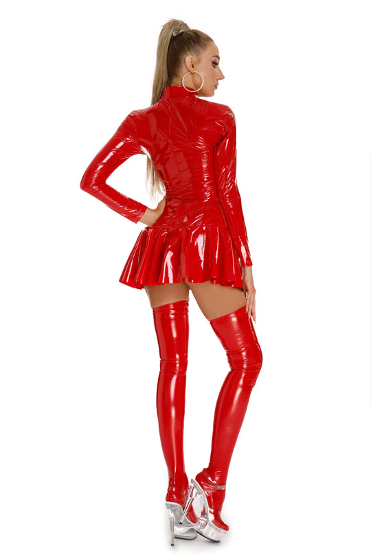 Pluse Size Women Shiny Leather Dress Long Sleeve Zipper Pvc Latex