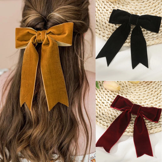 Velvet Bow Hairpin Barrettes For Women French Red Black Hair Clips