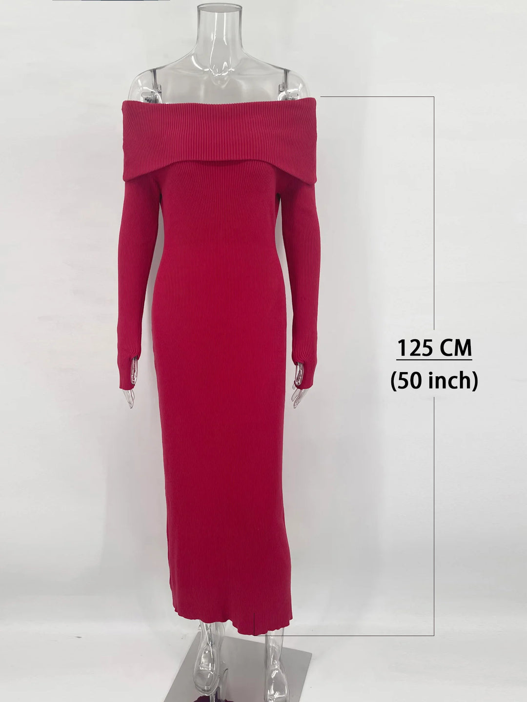 Tossy Fashion Knit Long Dress Off-Shoulder Female Ribbed Loose High