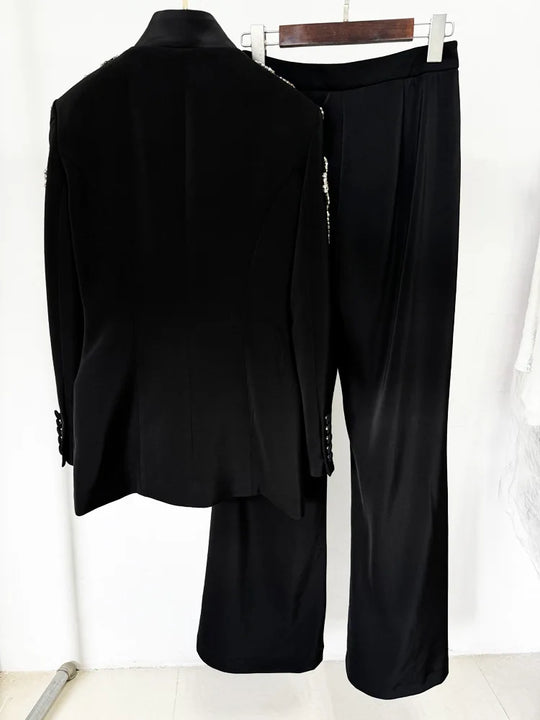 HIGH STREET Newest 2024 Designer Suit Women Beaded Diamonds Stand