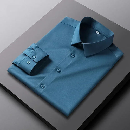 Men's Casual and Fashionable Long Sleeved Solid Color Shirt Non