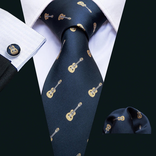 Men Tie Gold Navy Blue Striped Silk Tie 3.4" Jacquard Party