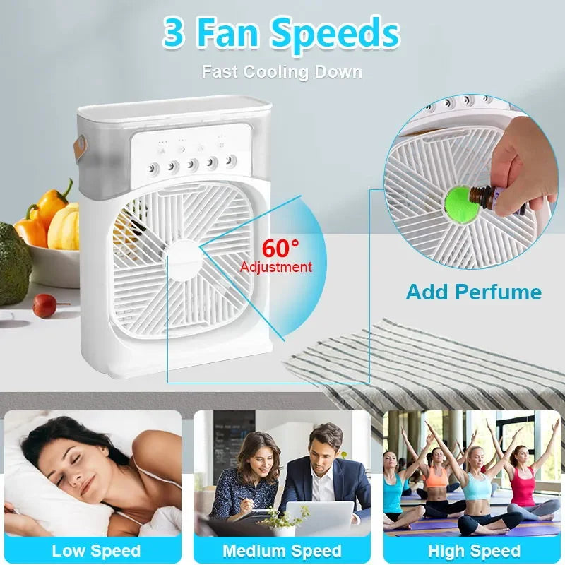 NEW Portable Humidifier Fan Air Conditioners USB Electric Fan LED Night Light Water Mist Fun 3 In 1 Air Cooler Humidifie ForHome