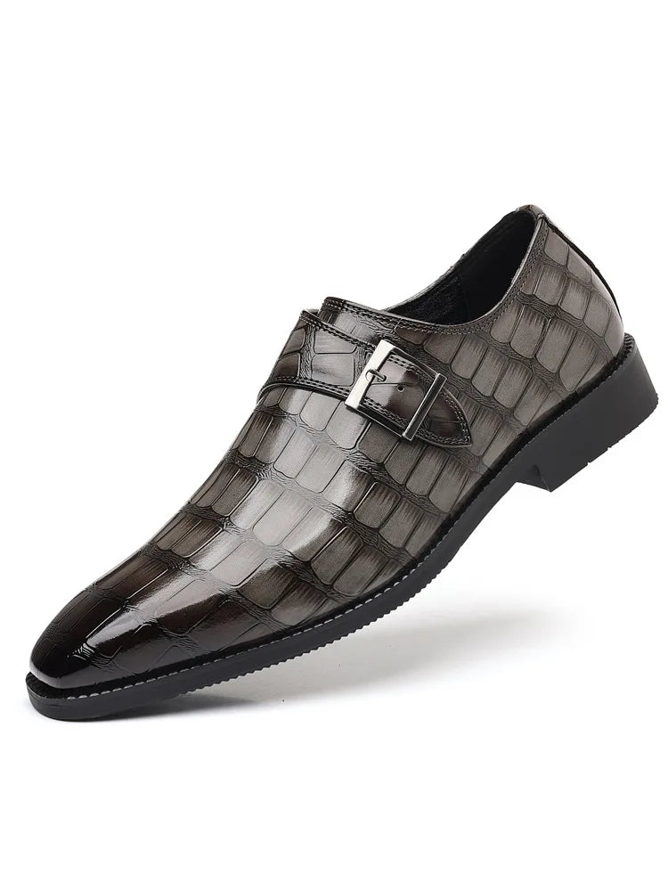 Gentleman Monk Strap Loafers Men's Crocodile Pattern Belt Buckle Leather Shoes Designer Formal Wedding Dress Homecoming Footwear