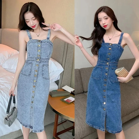 Denim Dress Women 2023 Summer New Retro Casual All-match Denim Slip