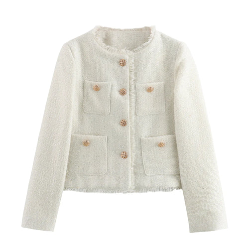 Chic Female Tweed Basic Jacket Coat Women Clothing Woolen Outerwear