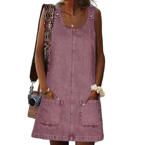 Fashion Faux Denim Dress Breathable Suspender Dress Skin-touch Pure