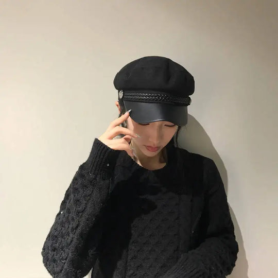 Women Men PU Leather Berets Hat Retro British Solid Beret Baseball Cap Outdoor Sun Hat Winter Warm Octagonal Hats Newsboy Caps