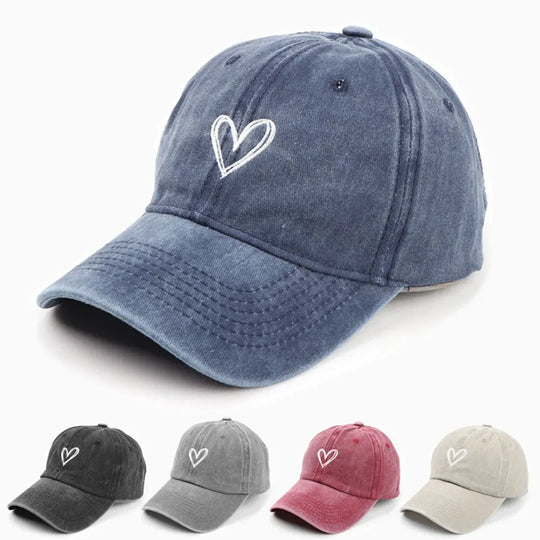 Spring/SummerHat Female Embroidered Peach Heart Wash Denim Baseball