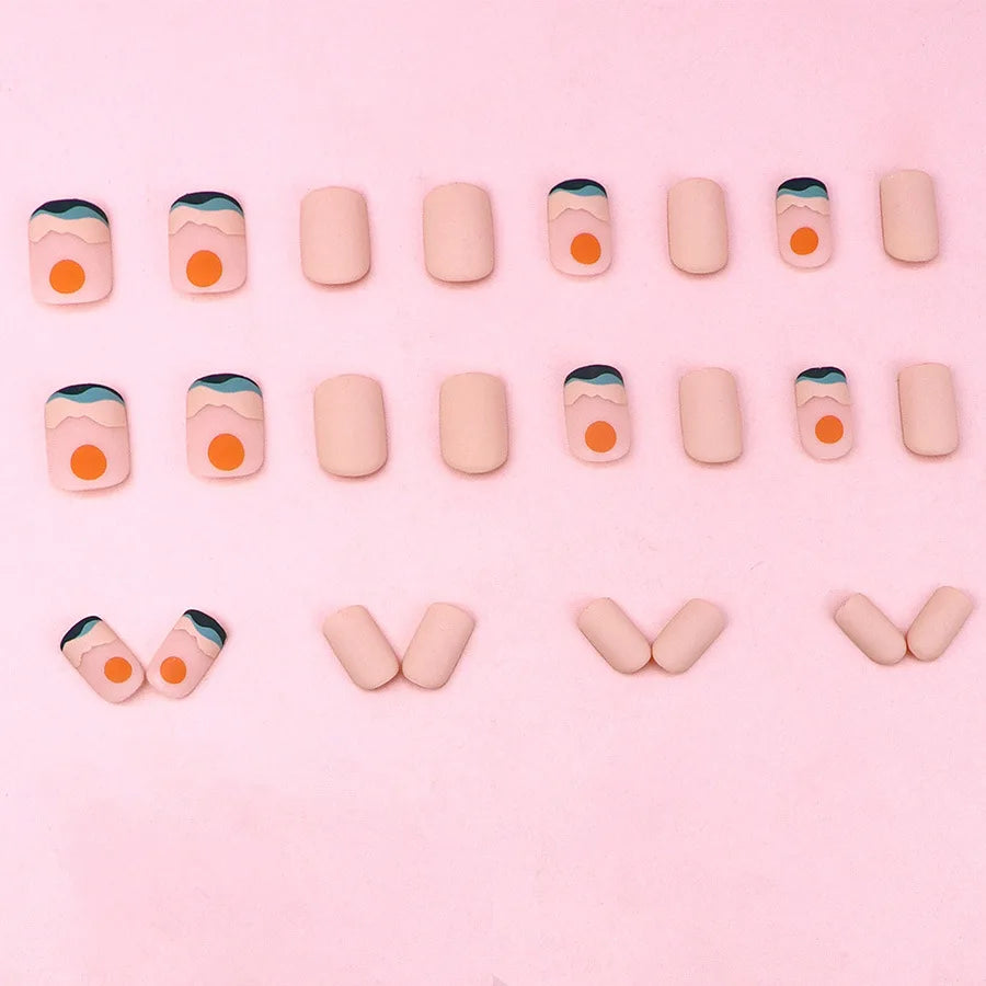 24pcs/set short saure fake nails for Spring summer season french style flowers butterfly design press on false nail art tips