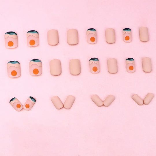 24pcs/set short saure fake nails for Spring summer season french style flowers butterfly design press on false nail art tips