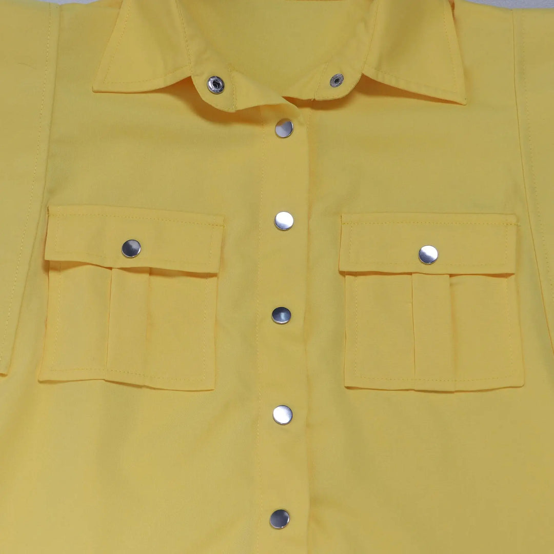 Women's Casual Solid Color Sleeveless Button Front Shirt Blouse and High Waist Big Swing Skirt 2pcs Set