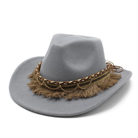 Wide Brim Fedora Hat with Braided Tassel Band - Church Jazz Hat for Outdoor Events, Daily Casual Wear, Photography Accessories