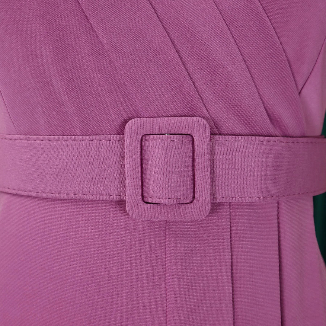 Elegant Office Dresses for Women V Neck Short Sleeve Belt Waisted Pleated Mid Calf Formal Business Work Wear Dress Midi Clothes