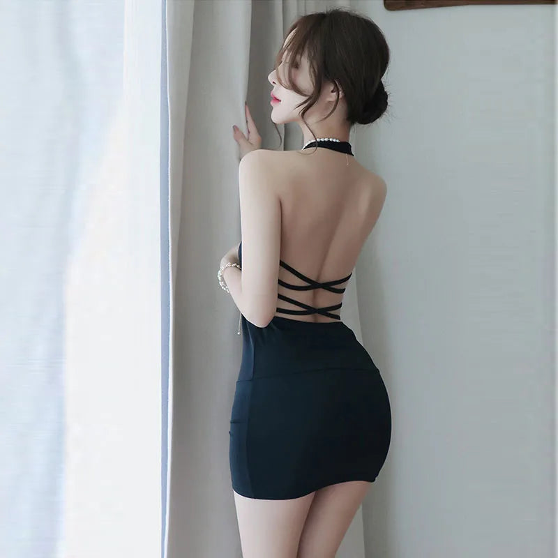 Summer New Women Sexy Dress Deep V-Neck Slim Hot Backless Mini Dress