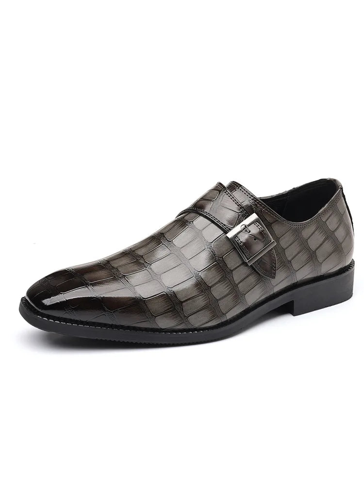 Gentleman Monk Strap Loafers Men's Crocodile Pattern Belt Buckle Leather Shoes Designer Formal Wedding Dress Homecoming Footwear
