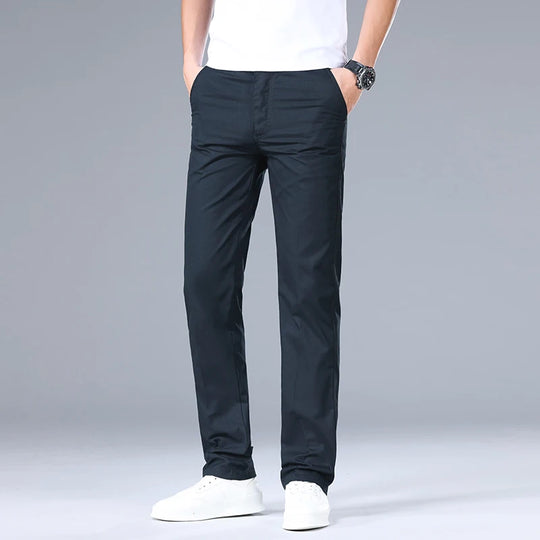 Top Quality 100% Cotton New Brand Casual Fashion Business Long Pants Straight High Waist Regular Fit Trousers Men's Clothing