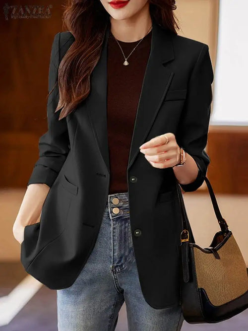 ZANZEA Women Elegant Laple Neck Long Sleeve Blazer Autumn Casual Solid