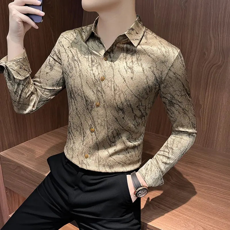 Spring and summer new stylish personality casual printed men's shirt