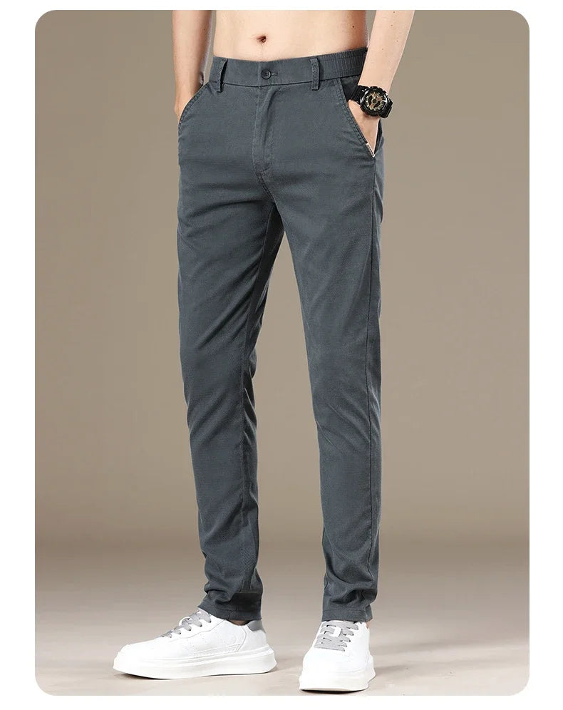 New 2025 Summer Lyocell Fabric Mens Casual Pants Hight Quality Fashion Slim Business Trousers Brand Elastic Soft Cargo Pants