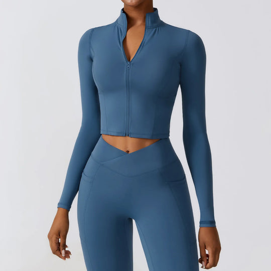 Zipper Sports Top Women Gym Long Sleeve for Fitness Coat Running Women