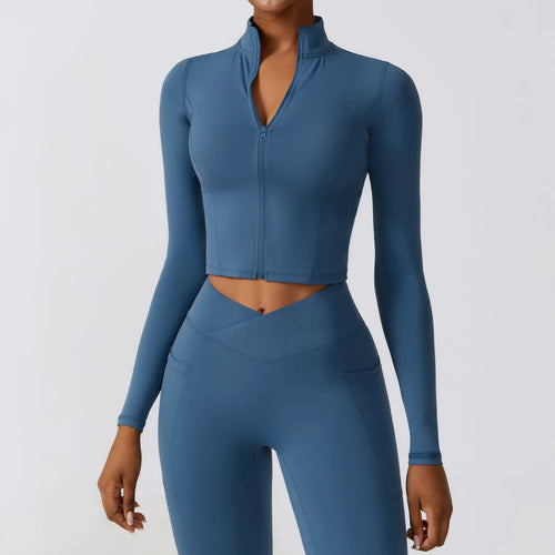 Zipper Sports Top Women Gym Long Sleeve for Fitness Coat Running Women