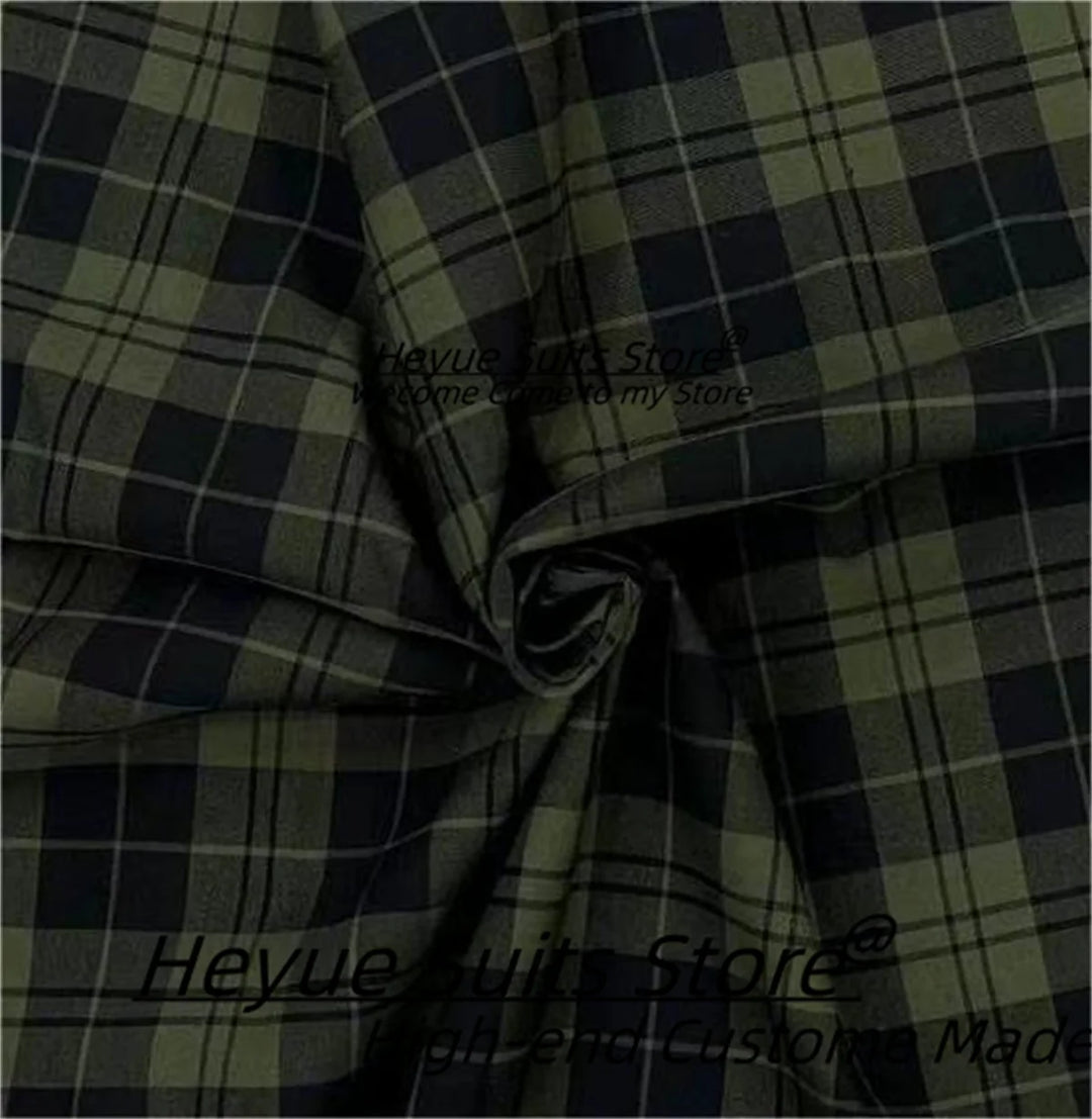 British Plaid Men Suits Slim Fit Double Breasted Groom Wedding Tuxedos 2 Pieces Sets Elegant Male Blazers Ropa Hombre