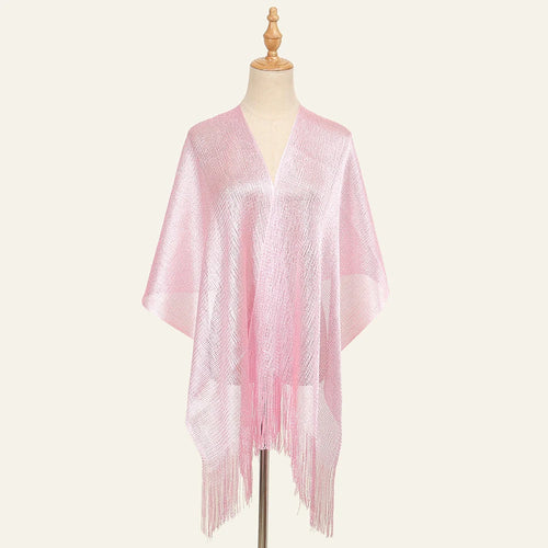 Shiny Bright Silk Scarf Women Evening Dress Shawl Tassel Gold Silver