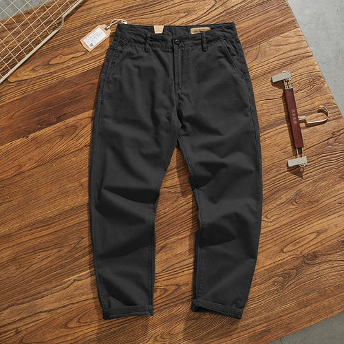 May Khaki American retro simple cargo pants men's heavy chino casual