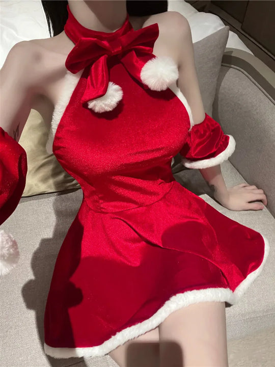 Sexy New Year Christmas Red Spicy Girl Plush Sex Mini Dress Girl Hot