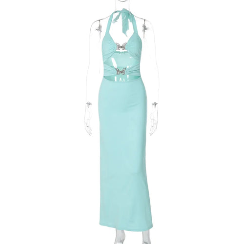 Sexy Hollow Out Maxi Dress for Women 2024 Summer Fashion Bow Halter