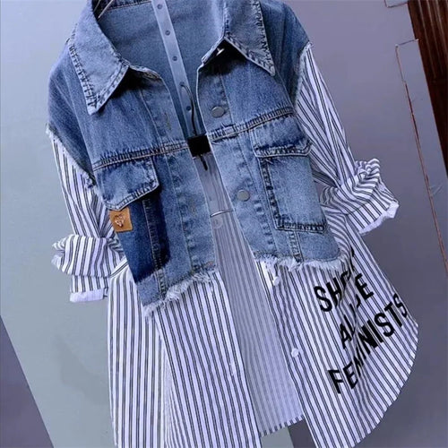 Fashion Striped Denim Jacket Women's Spring/Summer 2024 New Design