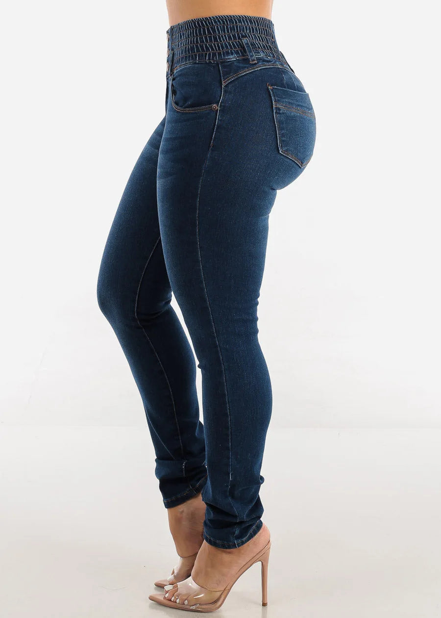 Jeans Pencil Pants Women 2025 Skinny Trousers High Waist Strecth Washed Distressed Pockets Buttons Vintage Denims Streetwear