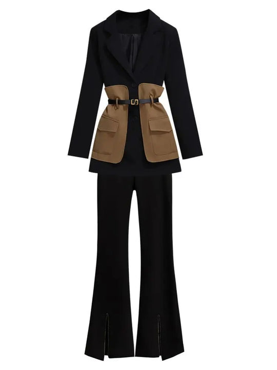 2025 Spring Belt Decorative Patchwork Jacket Blazer Casual Expansion