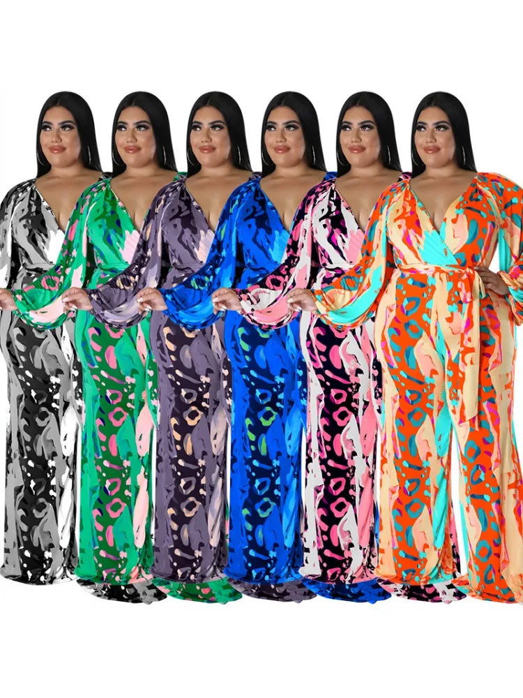 Plus Size Women Clothes Jumpsuit Spring Clothes Green Urban Leisure Bodysuit New 2025 Wide Leg Jumpsuit Wholesale Dropshipping