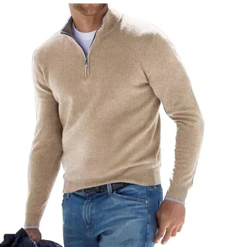 Men's Autumn Sweatshirt Warm Jumper Solid Color Half Zip Casual