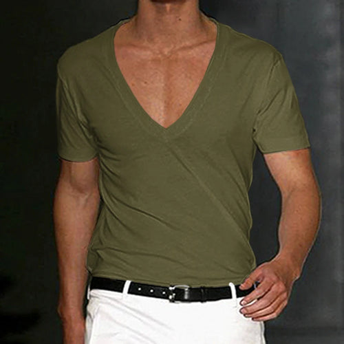 Vintage Loose Cotton T Shirts Men Casual V Neck Short Sleeve Solid