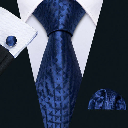 Men Tie Gold Navy Blue Striped Silk Tie 3.4" Jacquard Party