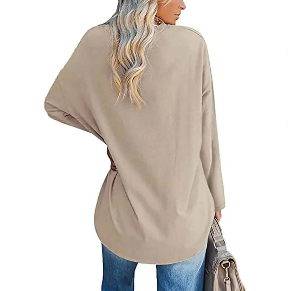 Fashion T-shirt Top  Breathable Stretchy Autumn Top  Solid Color Loose
