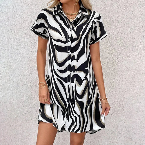 2024 New Summer Striped Printed Women's Dresses Outdoor Fashion Shirt