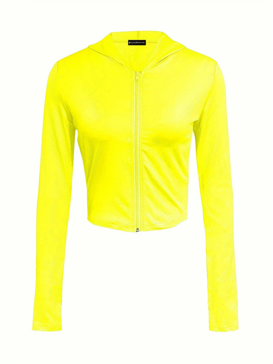 LW Hooded Collar Crop Top T-shirt Autumn Solid Color Long Sleeve Women's Hooded Crop Tops Slim Fit Short Streetwear Sporty sport