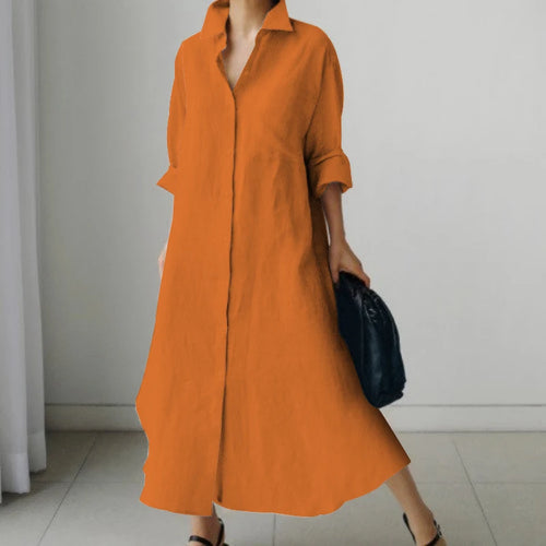 Solid Color Office V Neck Black Dress Long Sleeve High Temperament