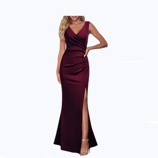 Summer Elegant Women's Sexy Sleeveless Slit Skirt Hot Wedding Long Dress Ladies Sling Backless Strap V-Neck Dress Female