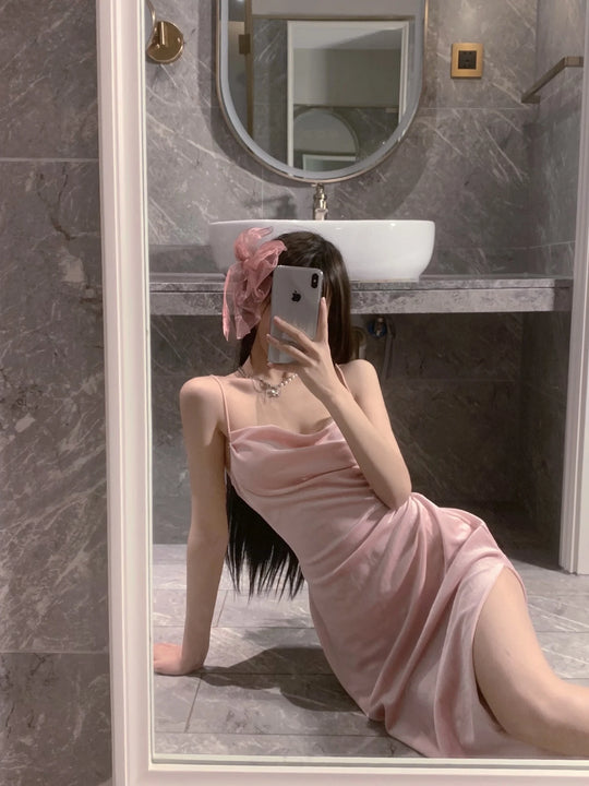 WOMENGAGA 2022 Summer Hot Sexy Bright Pink Maxi Dress Long Tank