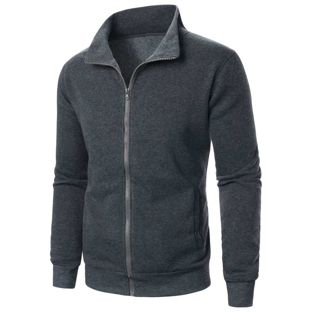 Men's casual sports zipper stand collar hoodie coat men's solid color