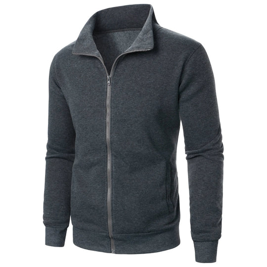 Men's casual sports zipper stand collar hoodie coat men's solid color