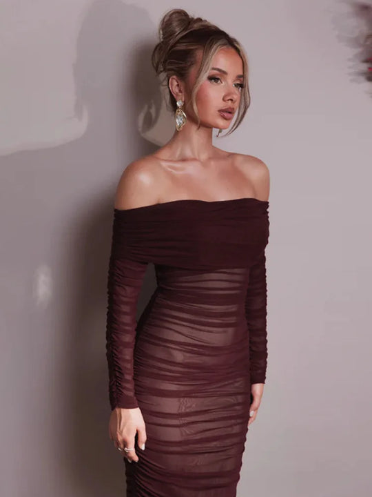 Mozision Off-shoulder Long Sleeve Sexy Maxi Dress For Women Autumn New