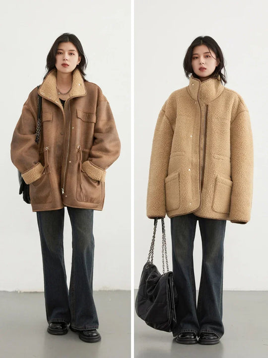 CHIC VEN Women's Jackets Thick Warm Solid Suede Reversible Jacket