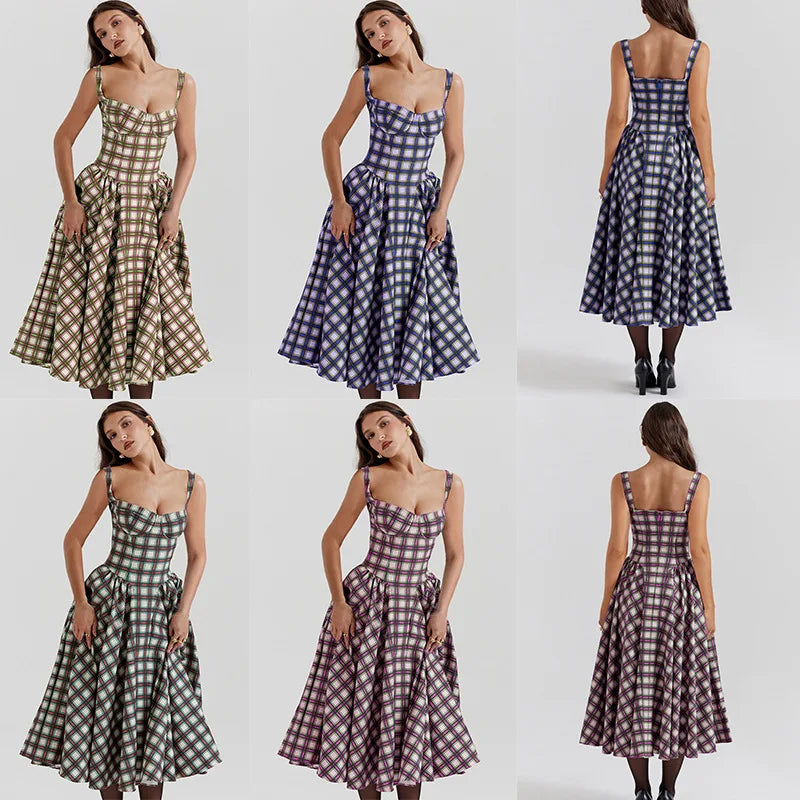 Summer skirt new French vintage maxi dress court wind Dopa wear strap